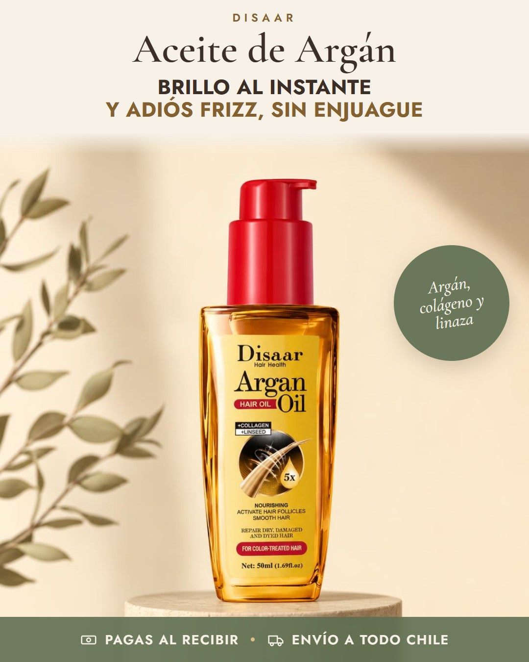 Aceite de Argán Disaar: brillo al instante y adiós frizz, sin enjuague