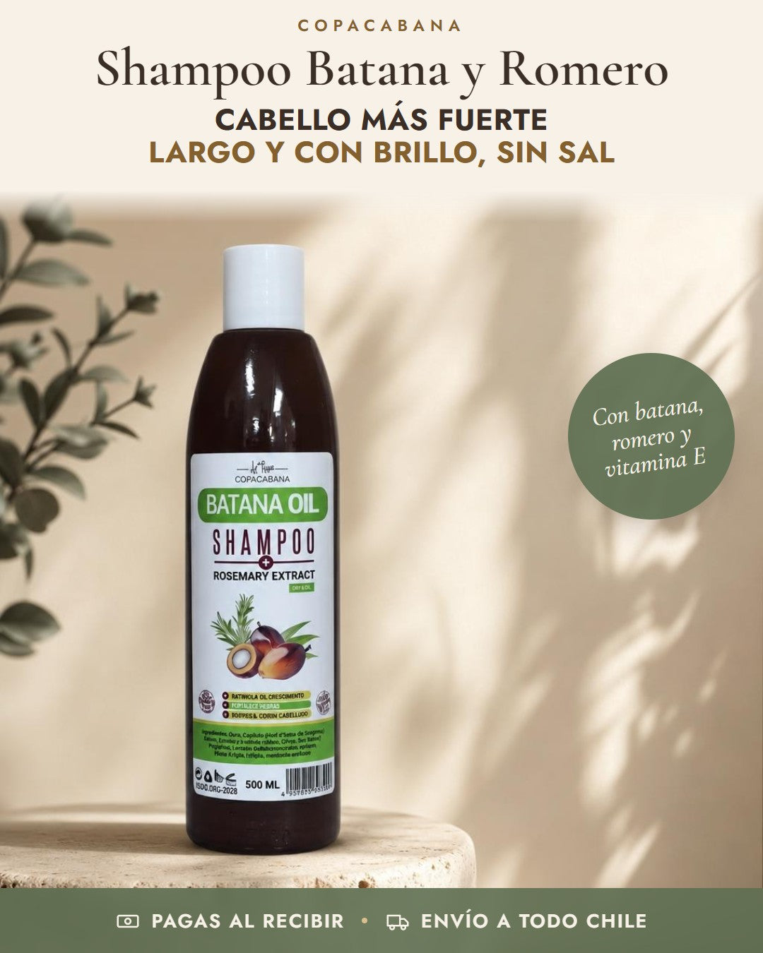 Shampoo de Batana y Romero Copacabana: cabello más fuerte largo y con brillo, sin sal
