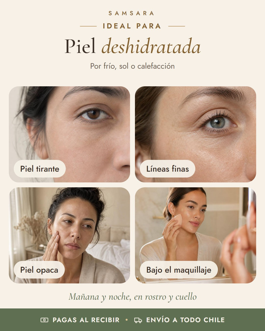 Crema Hidratante Flower Secret: piel tirante, líneas finas, piel opaca, bajo el maquillaje