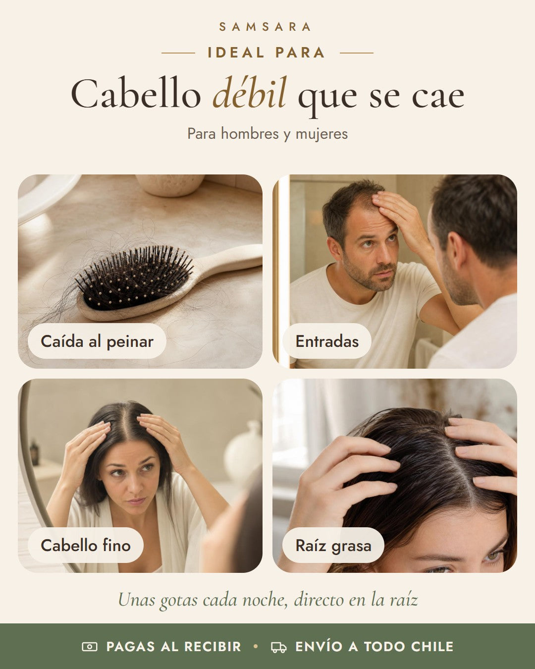 Aceite Anticaída Disaar: caída al peinar, entradas, cabello fino, raíz grasa
