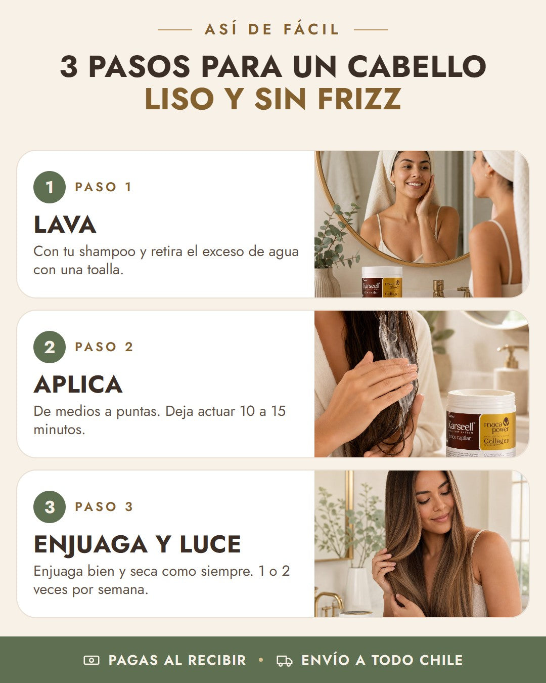 Cómo usar Karseell Botox Capilar en 3 pasos: lava, aplica, enjuaga