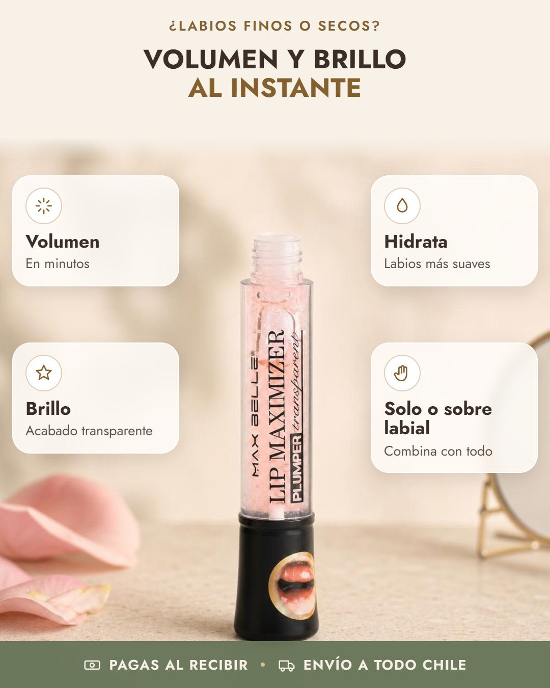Beneficios de Max Belle Lip Maximizer: volumen, hidrata, brillo, solo o sobre labial