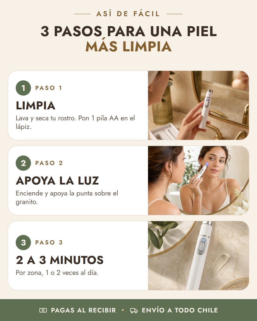 Cómo usar Lápiz de Luz Azul KD-7910 en 3 pasos: limpia, apoya la luz, 2 a 3 minutos
