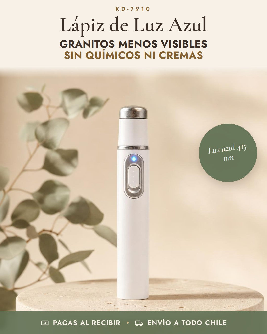 Lápiz de Luz Azul KD-7910: granitos menos visibles sin químicos ni cremas