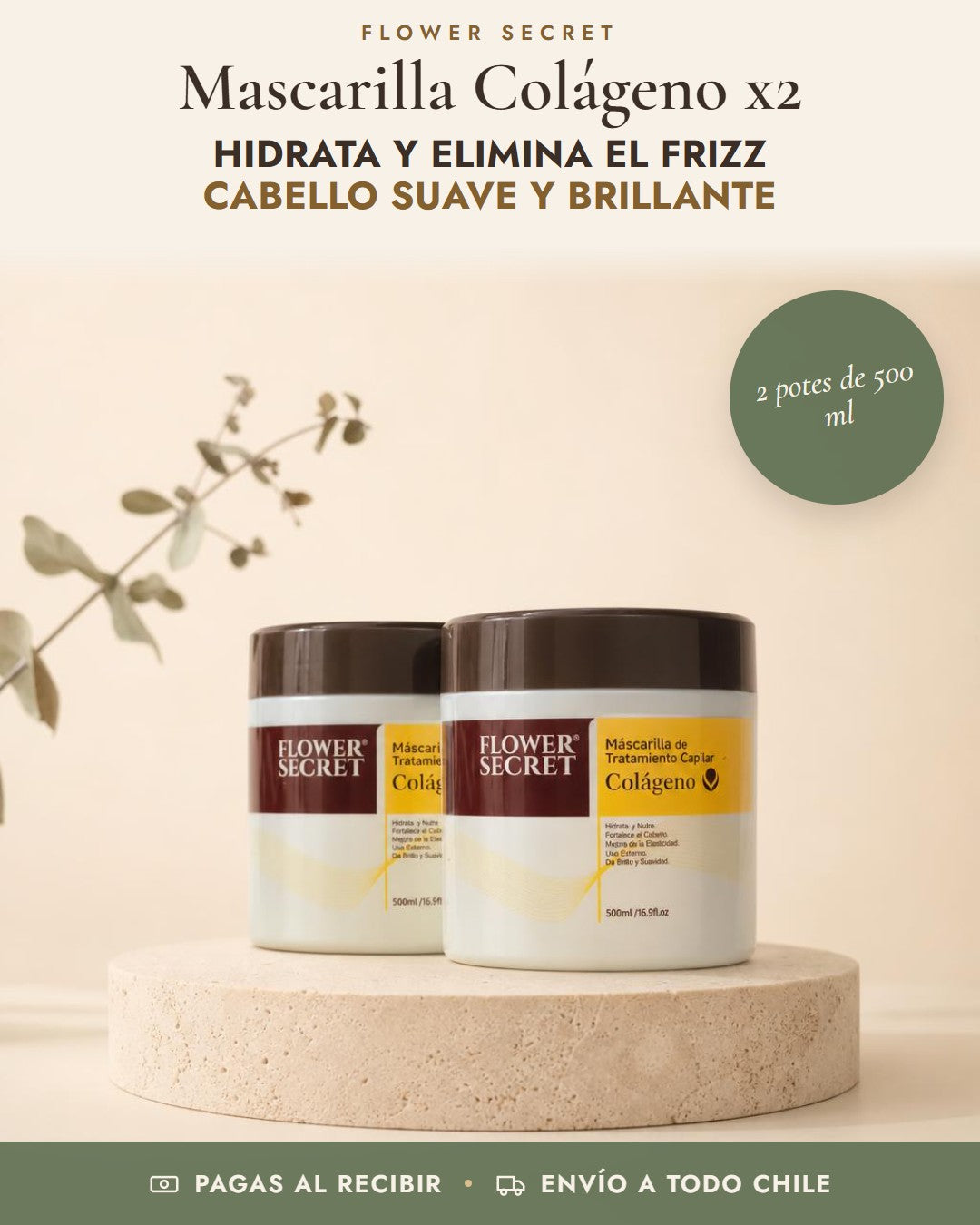 Mascarilla Colágeno Flower Secret: hidrata y elimina el frizz cabello suave y brillante