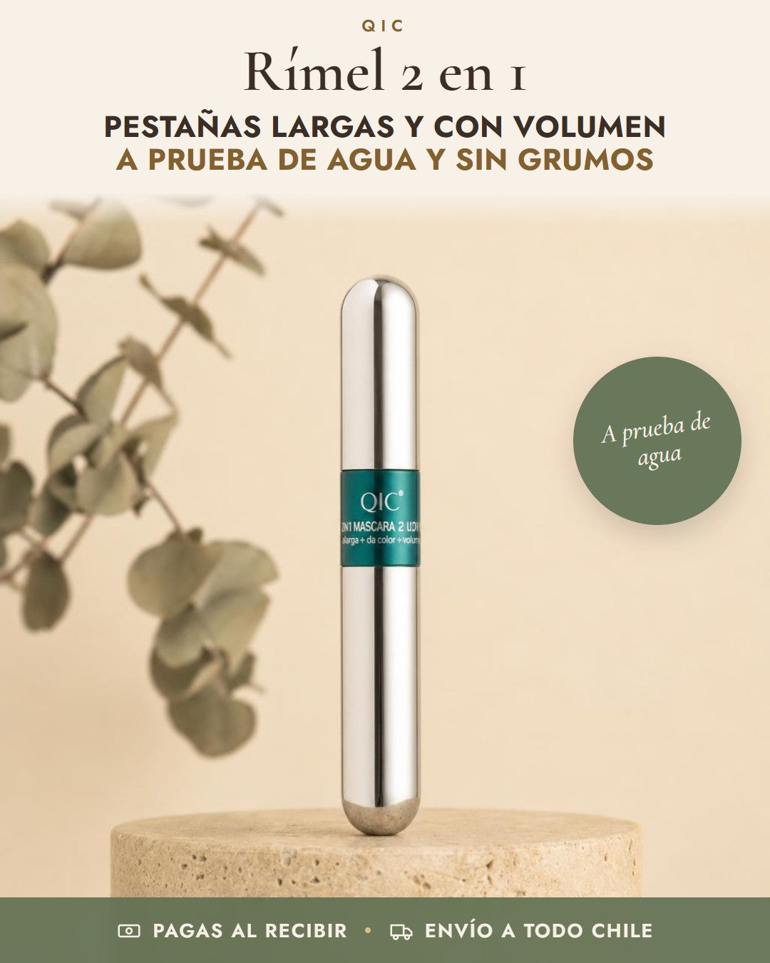 Rímel QIC 2 en 1: pestañas largas y con volumen a prueba de agua y sin grumos
