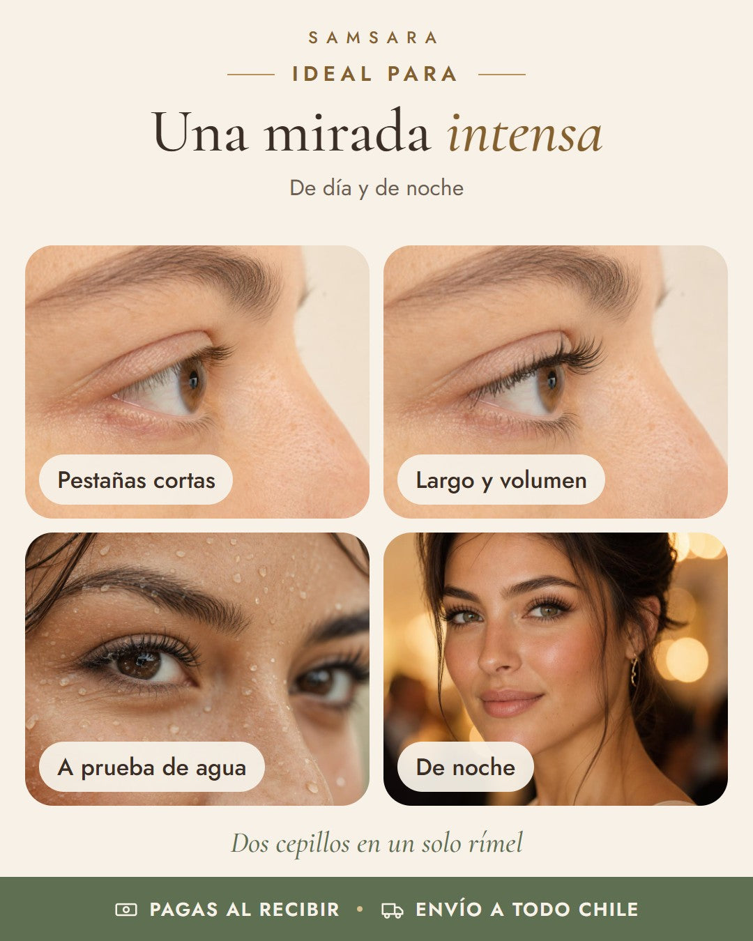 Rímel QIC 2 en 1: pestañas cortas, largo y volumen, a prueba de agua, de noche
