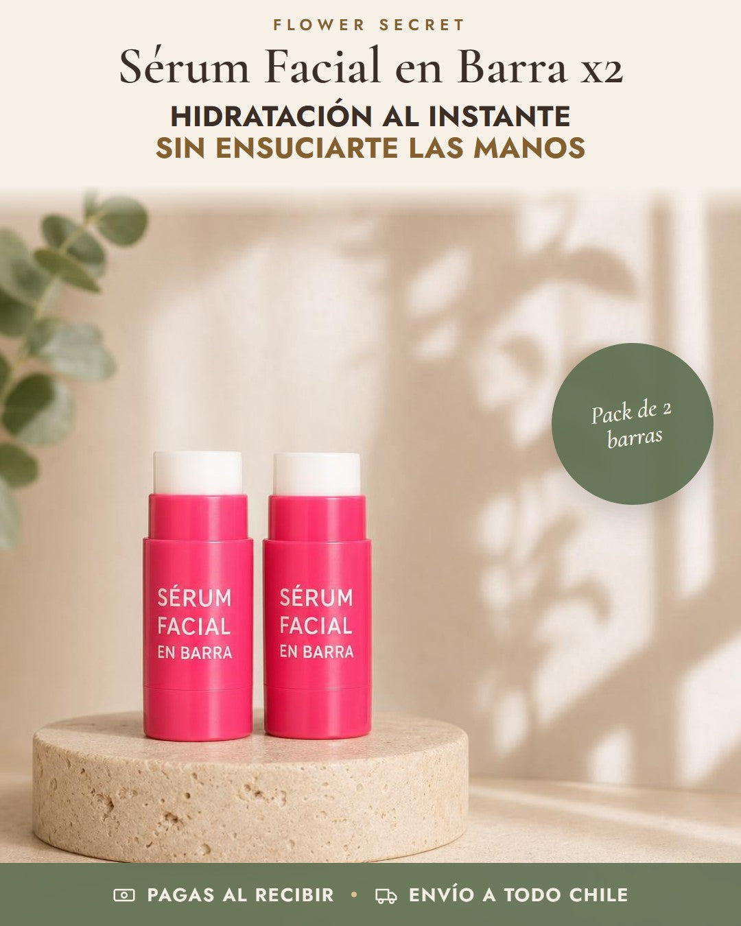 Sérum Facial en Barra Flower Secret x2: hidratación al instante sin ensuciarte las manos